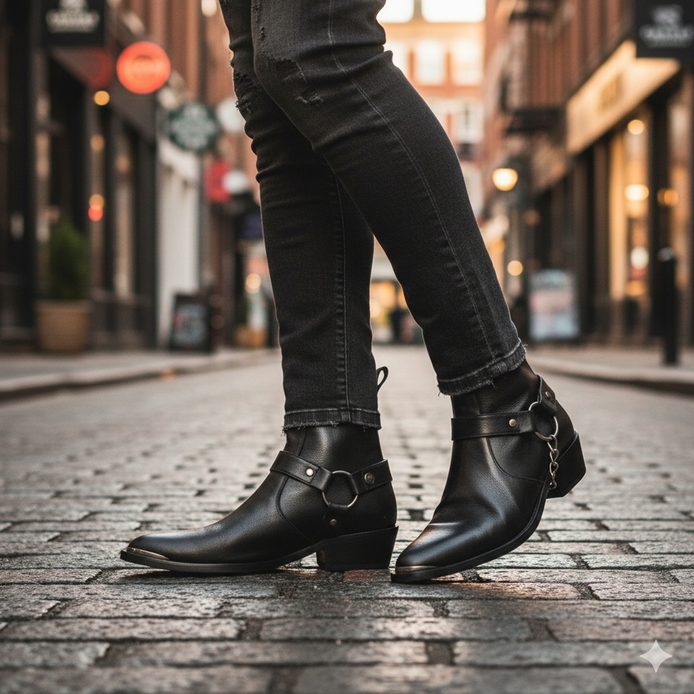 NIB Baccus Shoemaker Handcrafted Leather Texan Boots - Removable Chain Detail